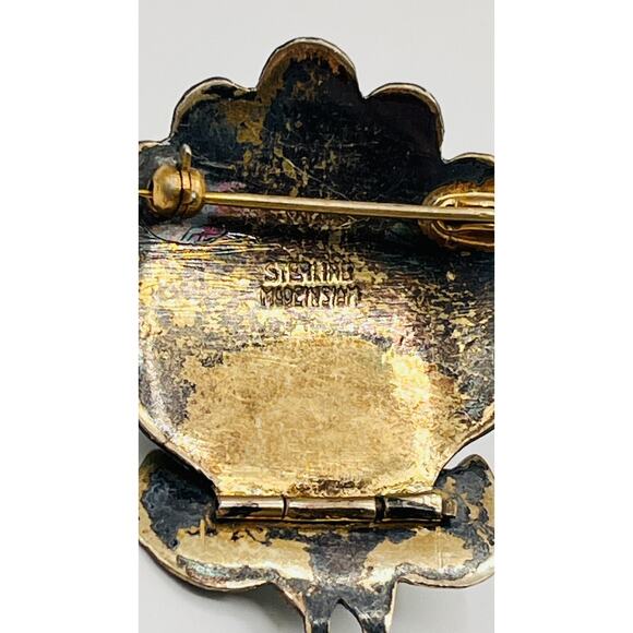 STERLING Siam SILVER &ENAMEL PEACOCK BROOCH Greengold Cloisonné Vintage Art Deco - Picture 4 of 5